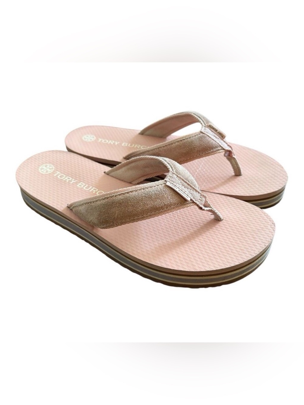 Tory Burch Flip Flops 70s Style Platform Sandals Sz 10 Pink Blush Suede